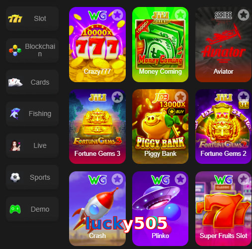 Main screen of Lucky505 game page for PK players
